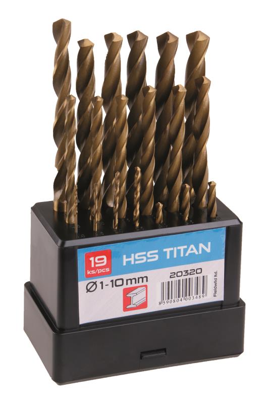 Vrták do kovu HSS TITAN, SET, 1 - 10 mm,19 ks