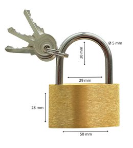 Zámek visací mosazný, 50 mm, MEGA