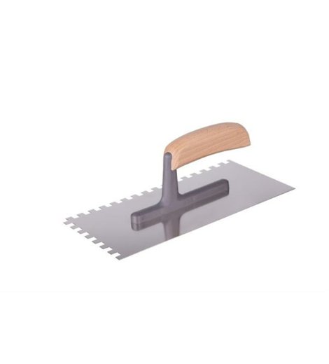 Hladítko nerez, zub 4x4 mm, 270 mm, dřevěná rukojeť s polyamidovou patkou