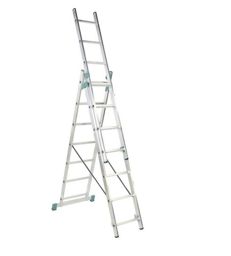 Žebřík Al, 3 x 11 příček, 3,15 m, 7,11 m, úprava na schody, ALVE 7811