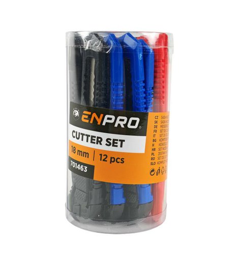 Nůž odlamovací s posuvným tlačítkem, SET dóza 12 ks, 18 mm, ENPRO