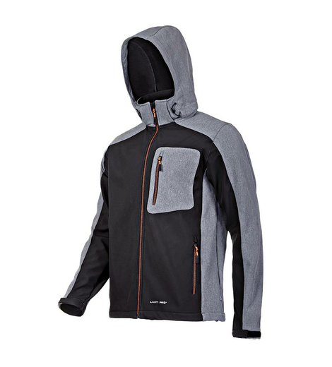 Bunda softshellová s kapucí, černo-šedo-oranžová, vel.XL, LAHTI PRO