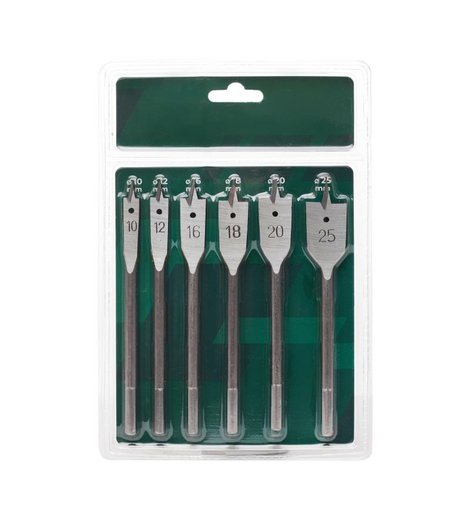 Vrtáky do dřeva ploché, ø 10,0 mm - ø 25,0 mm, STALCO, set 6 ks