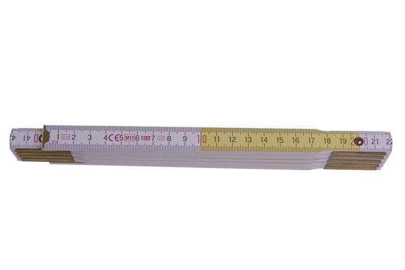 Metr skládací dřevěný PROFI, CE, bílo-žlutý, 2 m