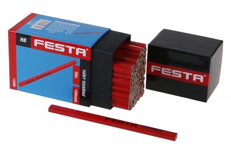 Tužka tesařská HB, 180 mm, červený lak, v krabičce, FESTA