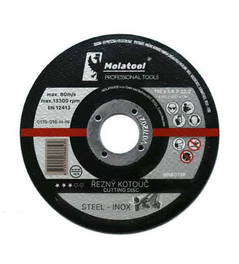 Kotouč řezný 115 x 1.6 x 22,2 mm Molatool Standart