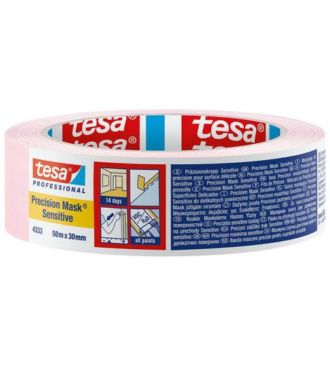 Páska maskovací, odstranitelná do 14 dnů, 50 m x 30 mm, růžová, 4333 Precision Mask Sensitive, TESA