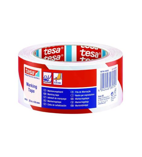 Páska výstražná samolepící PVC, 60760, 33 m x 50 mm, samolepící, červeno-bílá