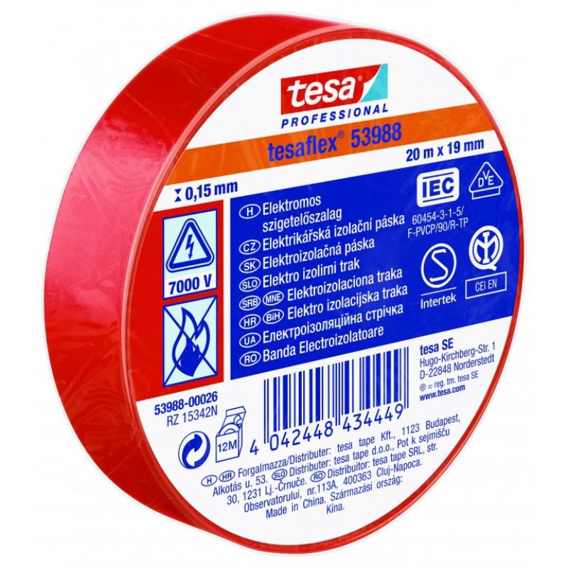 Páska elektroizolační PVC 53947, IEC, 20 m x 19 mm, červená, TESA