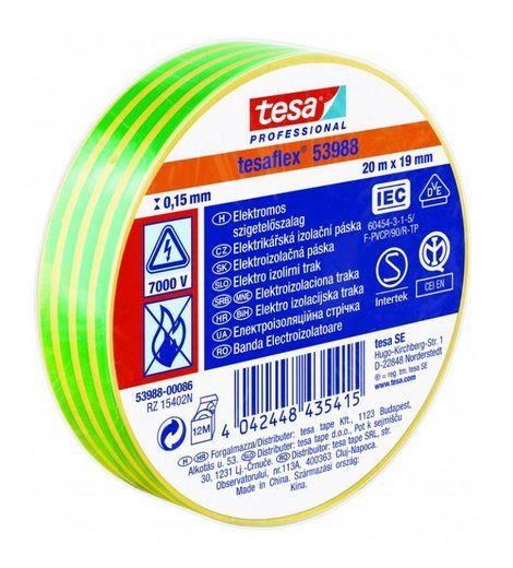 Páska elektroizolační PVC 53988, IEC, 20 m x 19 mm, žlutozelená, TESA