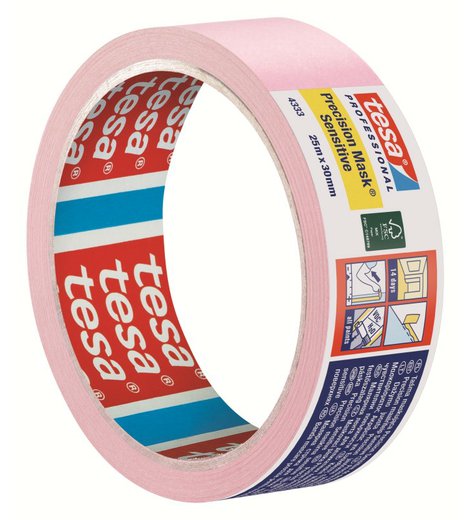 Páska maskovací, odstranitelná do 14 dnů, 25 m x 30 mm, růžová, 4333 Precision Mask Sensitive, TESA