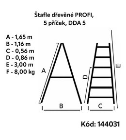Štafle dřevěné PROFI, 5 příček, L = 166,5 cm, ENPRO