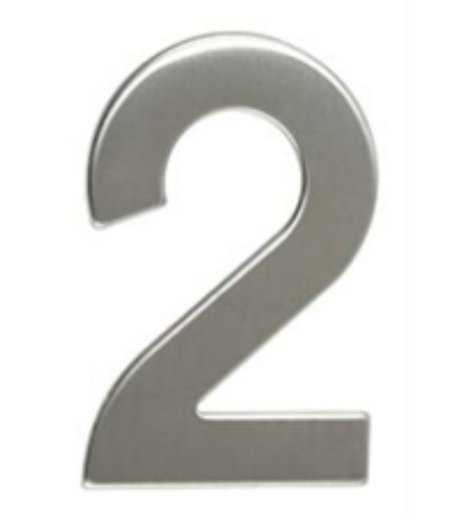 Číslo "2", 50 mm, samolepící, nerez