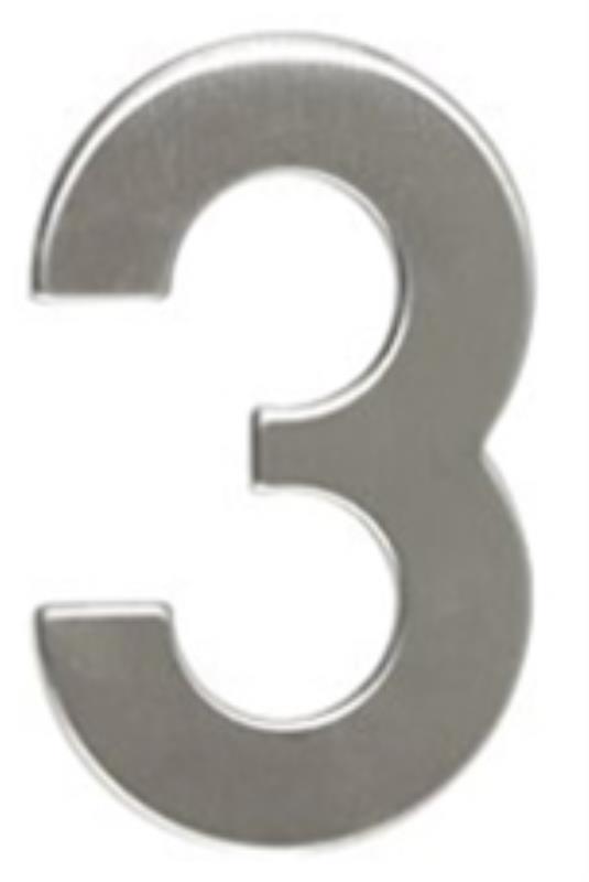 Číslo "3", 50 mm, samolepící, nerez