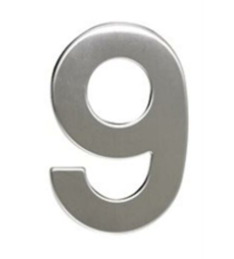 Číslo "9", 50 mm, samolepící, nerez