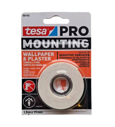 Páska montážní oboustranně lepící pěnová 66743, na tapety a omítky, 1,5 m x 19 mm