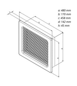 Mřížka krbová uzavíratelná s rámečkem a síťovinou LKM, 170 x 490 mm, bílý lak 0719