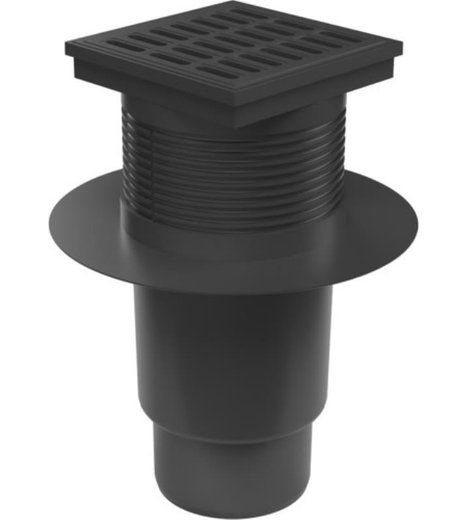 Vpusť kanalizační spodní D 110 mm, límec, suchá klapka, plastová mřížka, černá, ENPRO