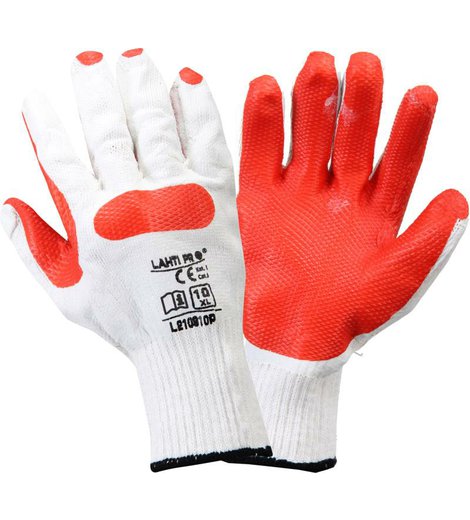 Rukavice LATEX, červeno-bílé, vel. 10, LAHTI PRO